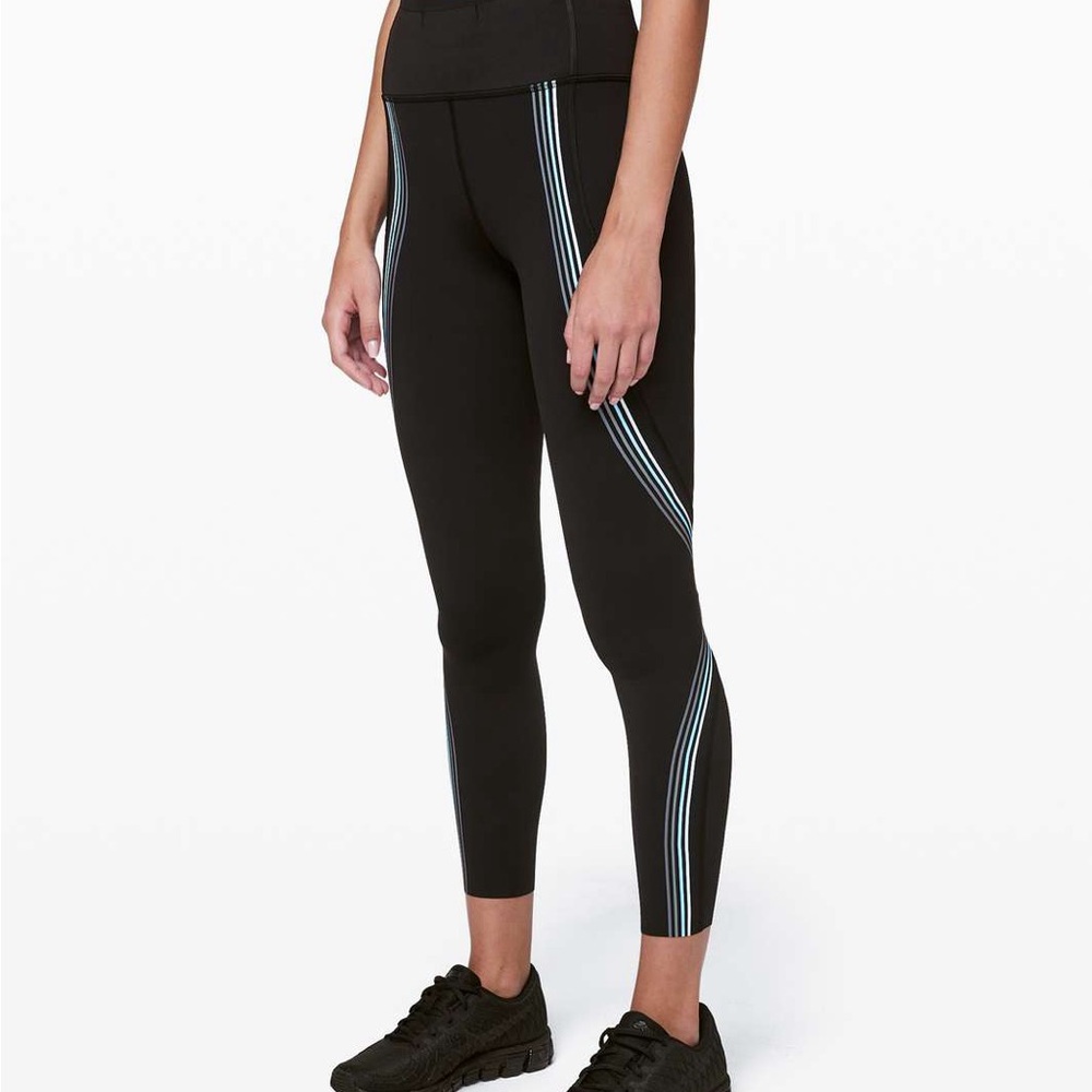 Lululemon Athletica Black Leggings with Blue Stripes